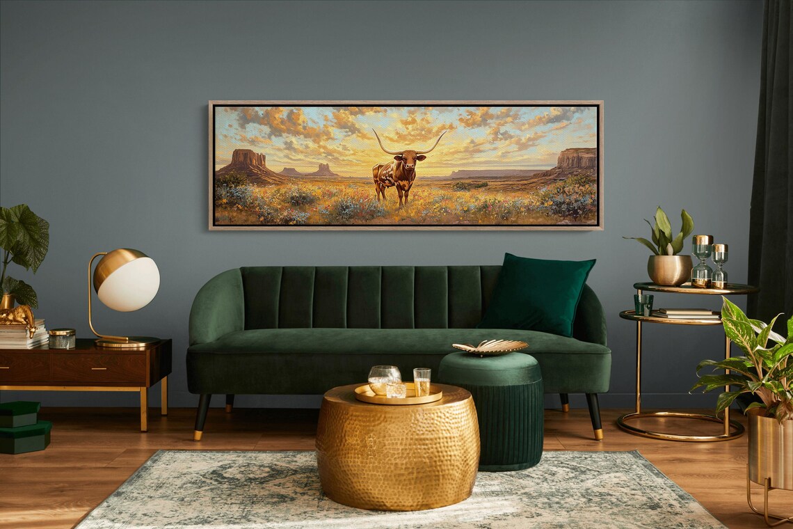 Texas Longhorn Desert Sunset Wildflower Southwestern Landscape Poster - Image 6