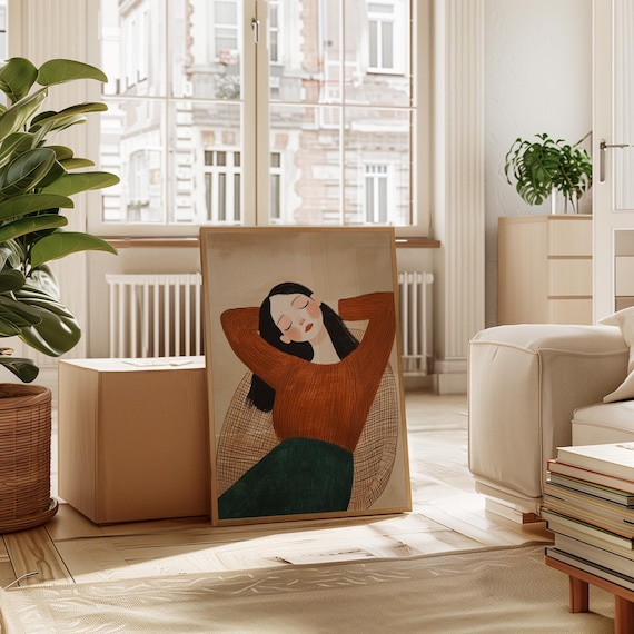 Serene Woman Portrait Art Modern Figurative Canvas In Warm Tones