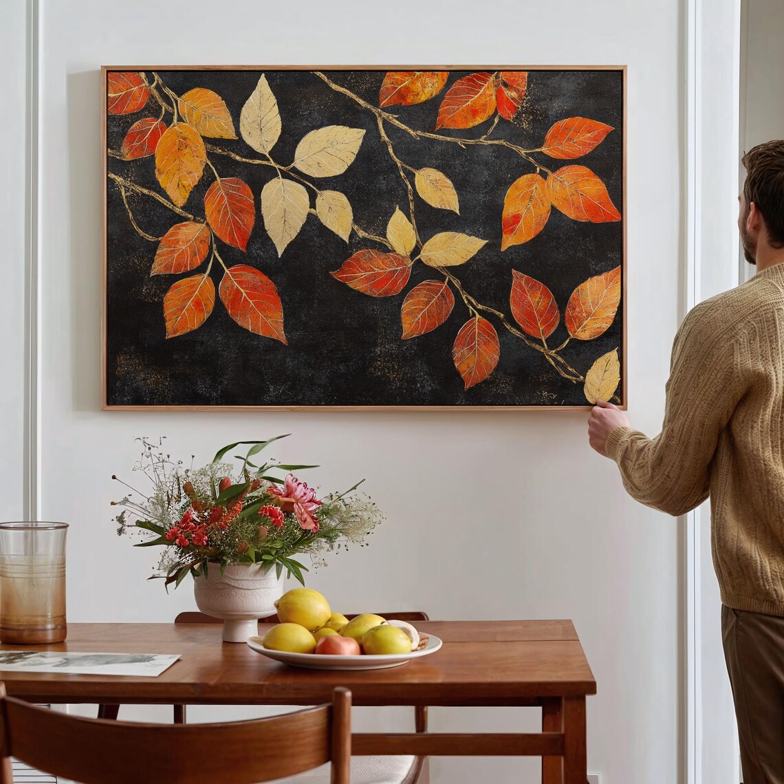 Autumn Leaves Branch Red And Gold Foliage On Dark Botanical Poster - Image 7