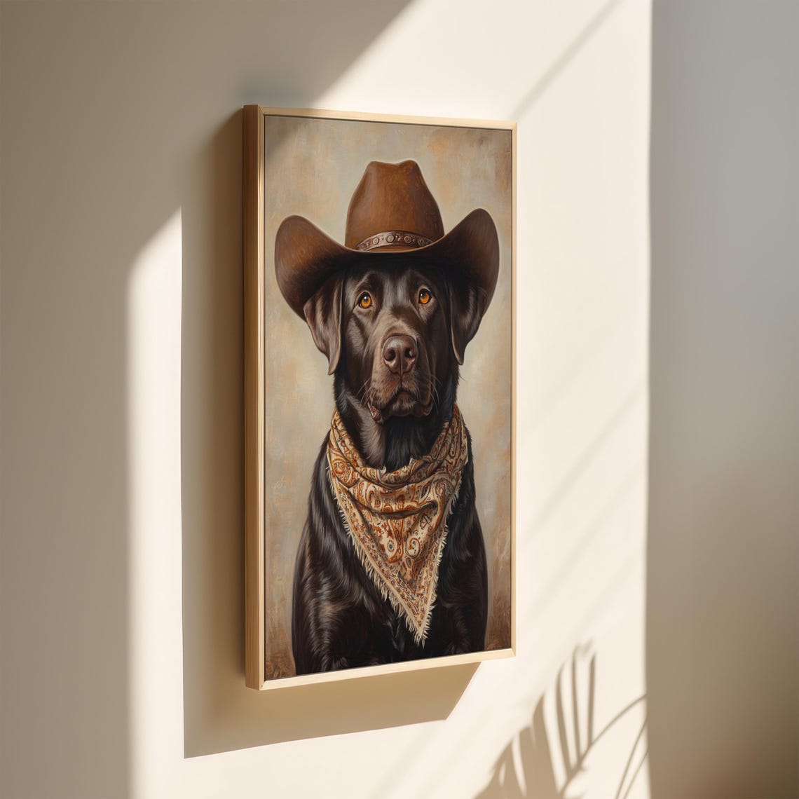Handsome Chocolate Labrador Cowboy Western Dog Portrait Poster - Image 4