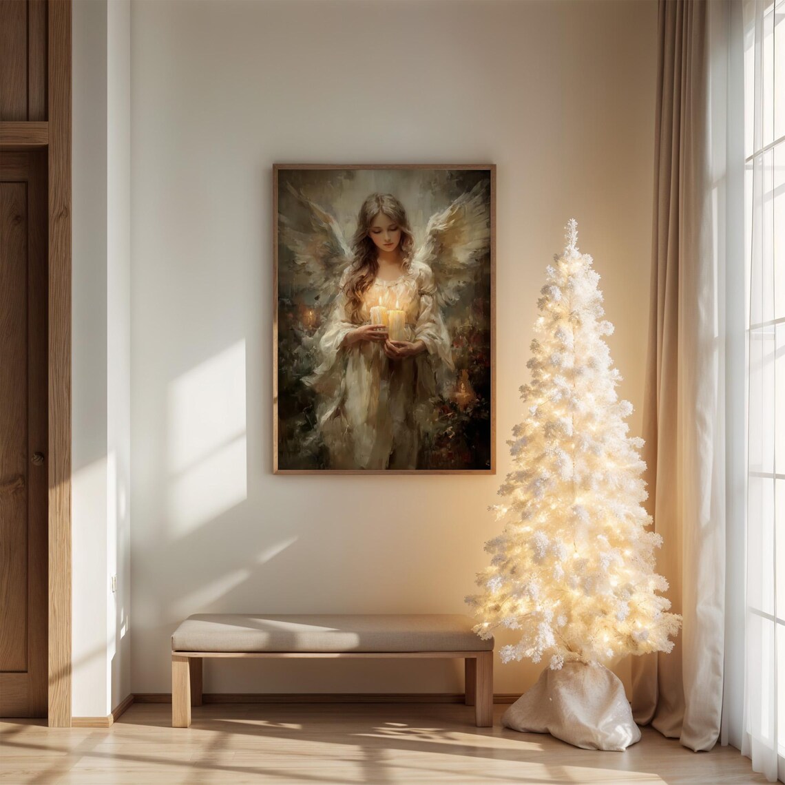 Peaceful Angel With Candles, Wall Art Print