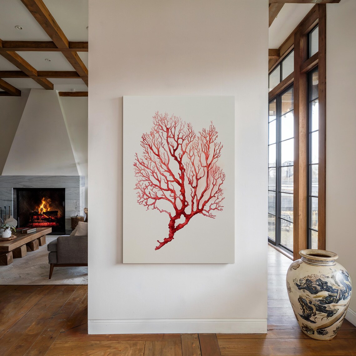 Abstract Red Coral Watercolor, Coastal Decor - Image 4