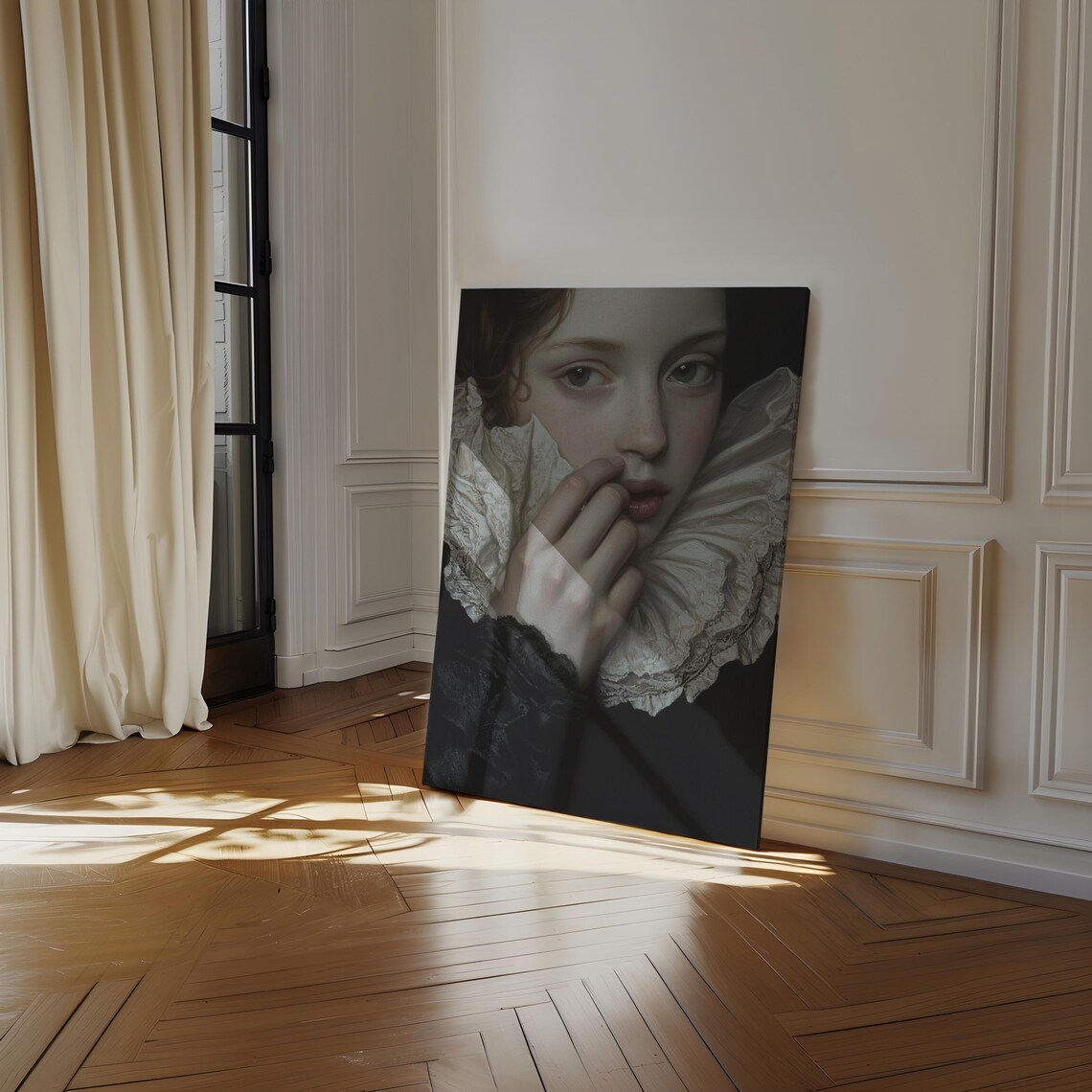 Gothic Beauty With Ruffled Collar Green Eyes Dark Portrait Poster - Image 3