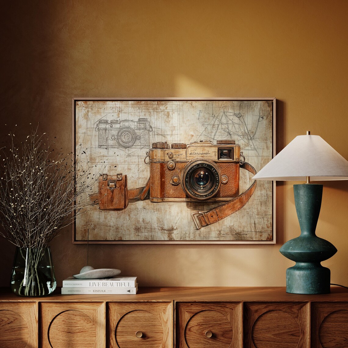 Rustic Vintage Leather Camera Sketch Antique Photography Poster - Image 4