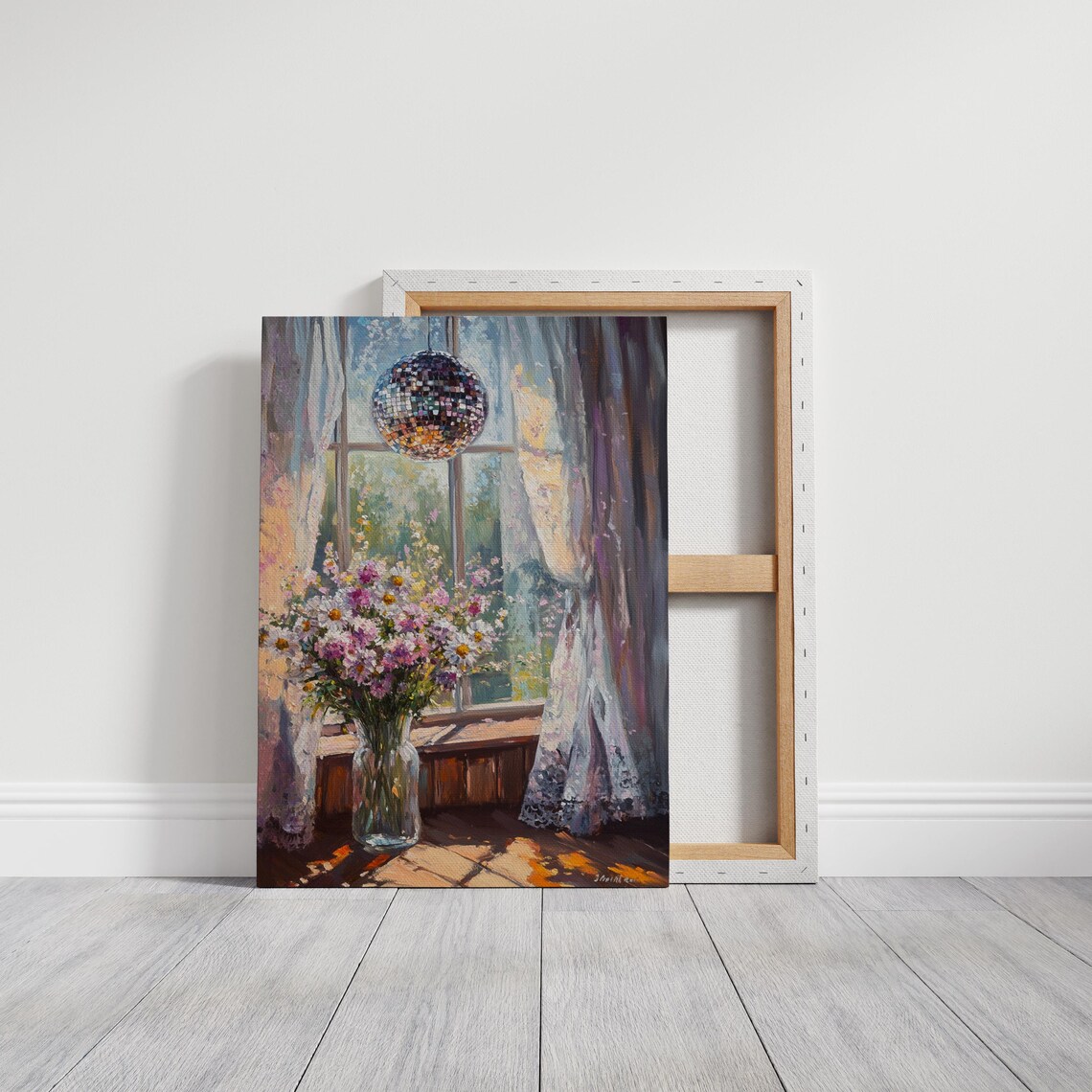 Sunlit Floral Still Life Wildflowers Disco Ball Window Scene Poster - Image 3