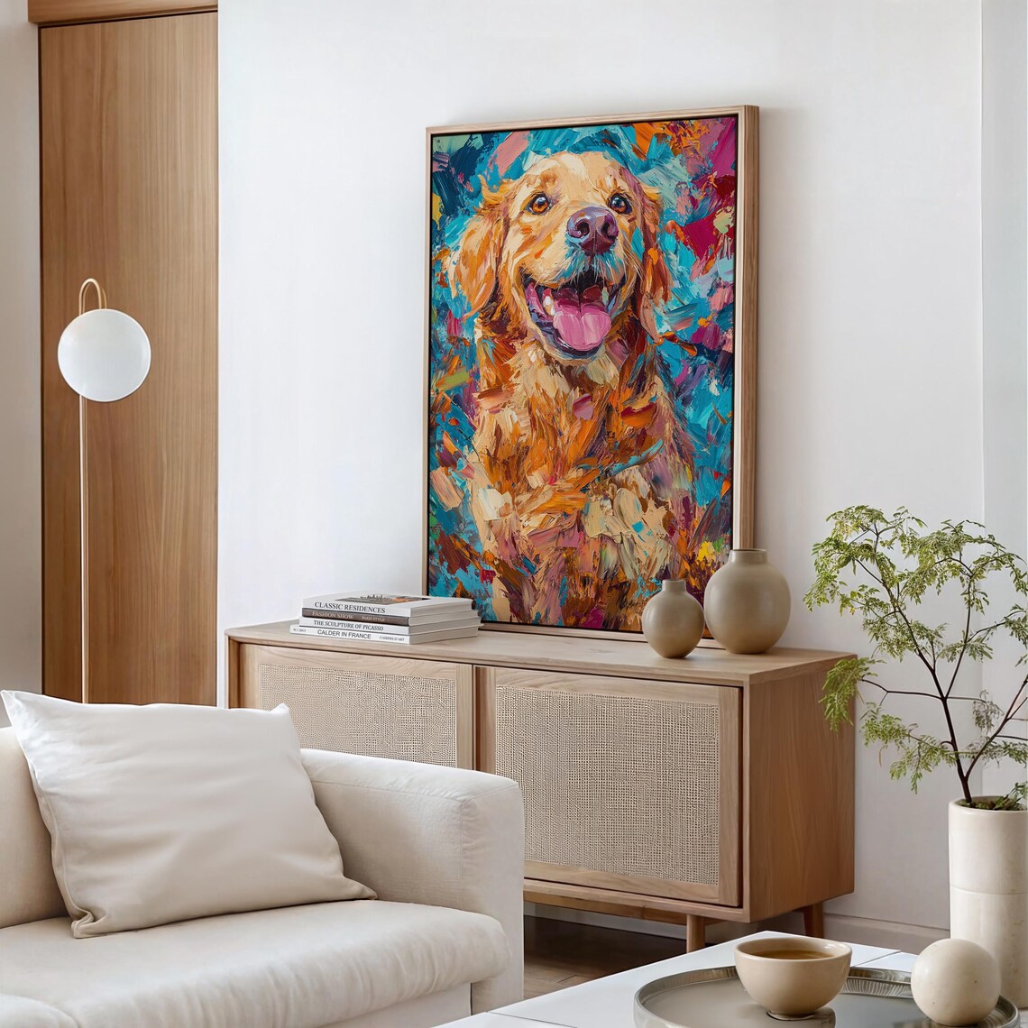 Colorful Golden Retriever Happy Dog Portrait Impasto Painting Wall Art - Image 4