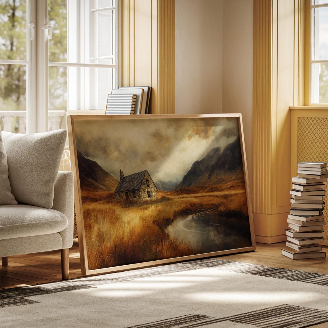 Rustic Stone Cottage By A Stream Golden Autumn Landscape Art Poster - Image 7
