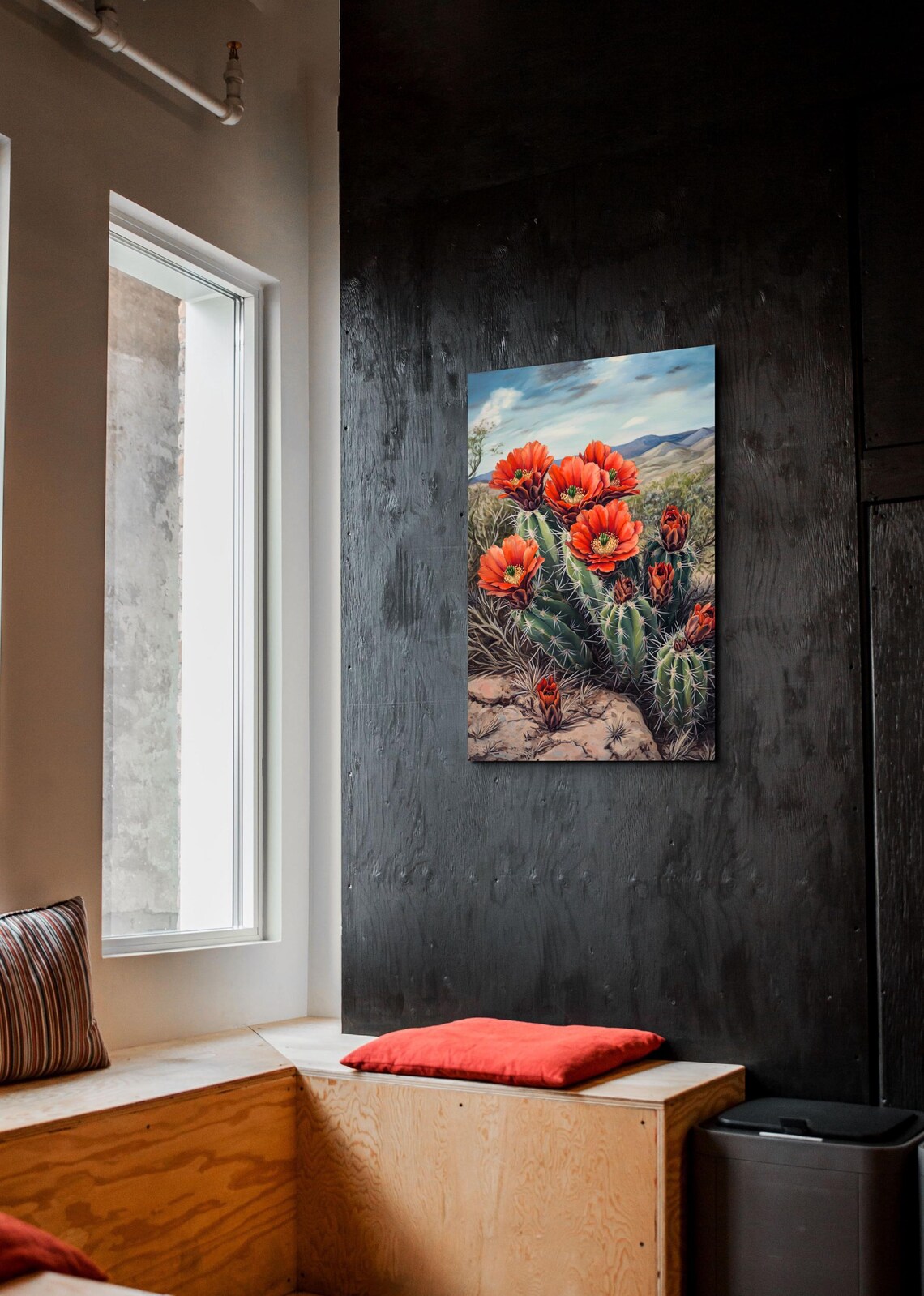Blooming Hedgehog Cactus Red Orange Flowers Desert Mountain Art Poster - Image 5