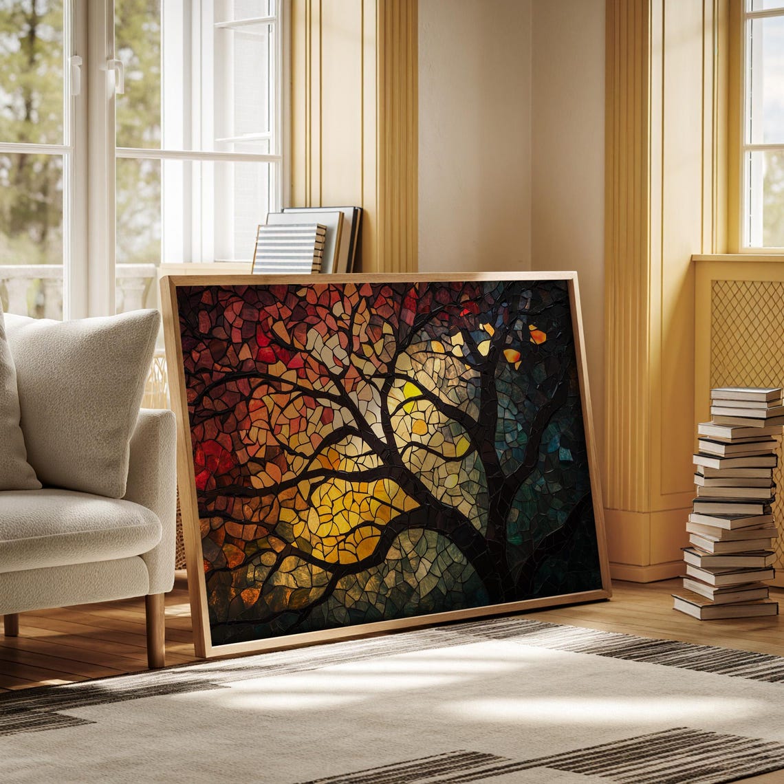 Stained Glass Autumn Tree Mosaic With Glowing Sunset Colors Poster - Image 3