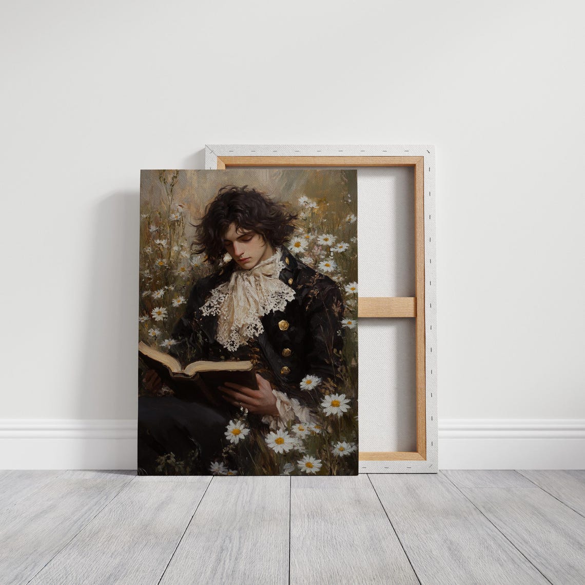 Romantic Young Man Reading Book Among White Daisies Meadow Poster - Image 6