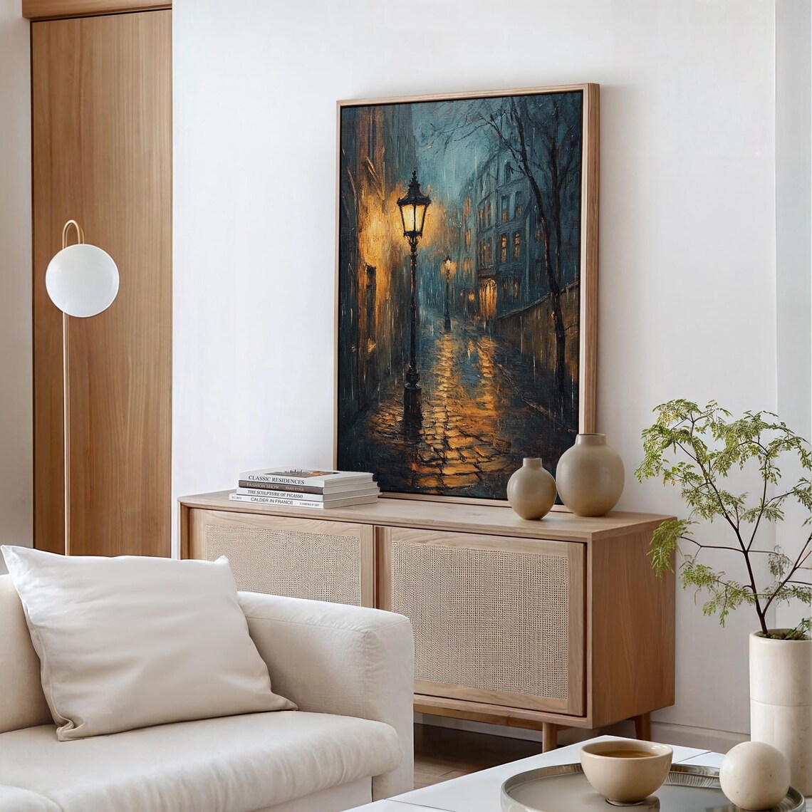 Rainy Night City Street With Glowing Vintage Lamp Posts Poster - Image 5