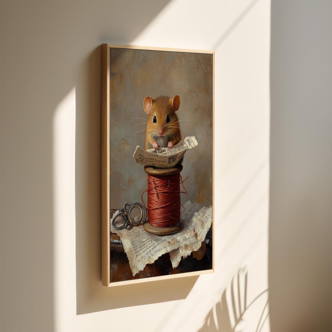 Cute Mouse With Newspaper On Thread Spool Vintage Oil Painting Poster - Image 4