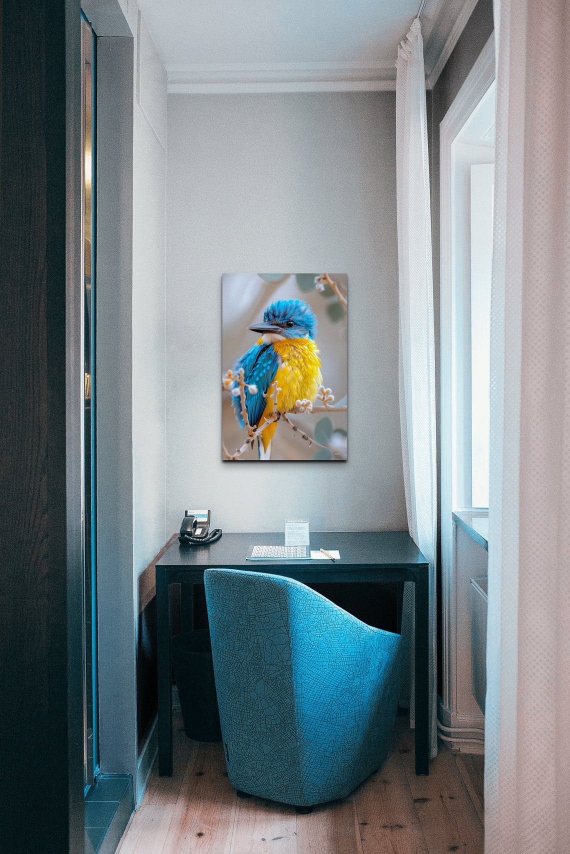 Malachite Kingfisher On Branch Vibrant Blue Yellow Bird Photo Wall Art - Image 6