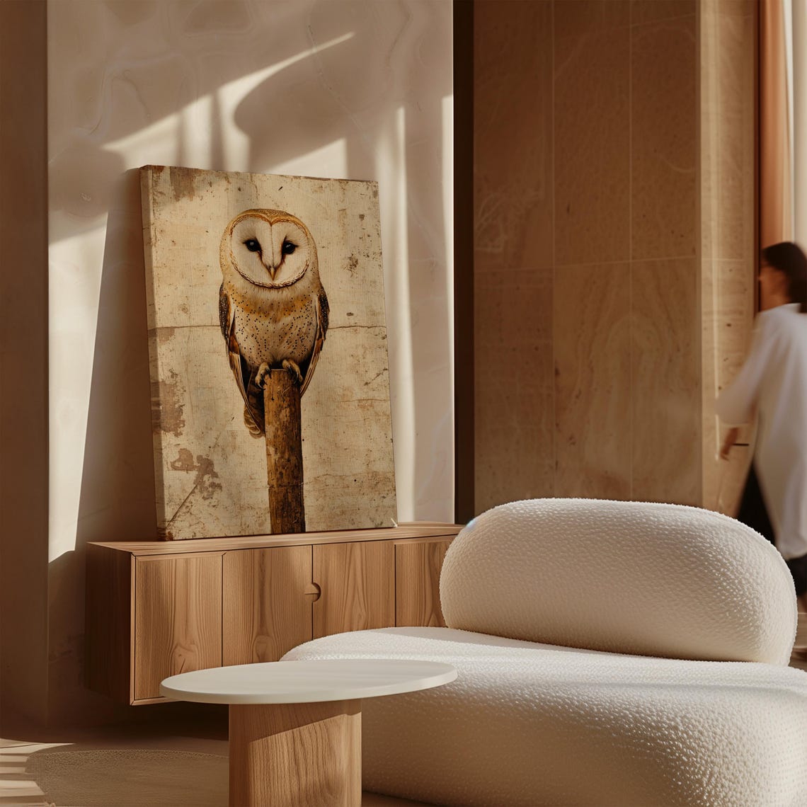Barn Owl Perched on Post Rustic Vintage Wildlife Portrait Art Poster - Image 3