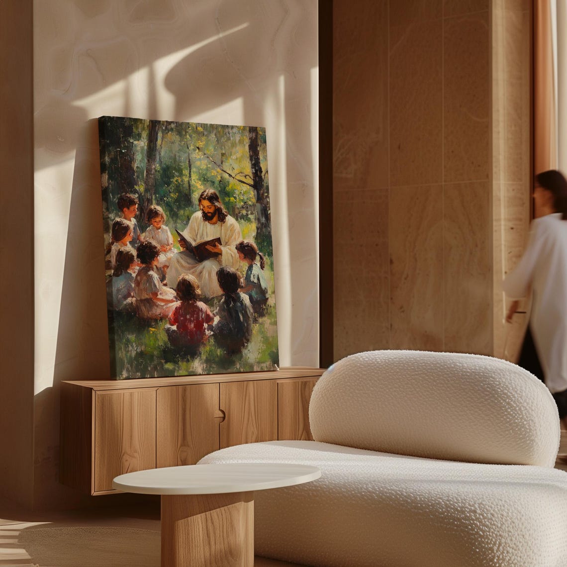 Jesus Reading Bible To Children Forest Gathering Faith Poster - Image 6