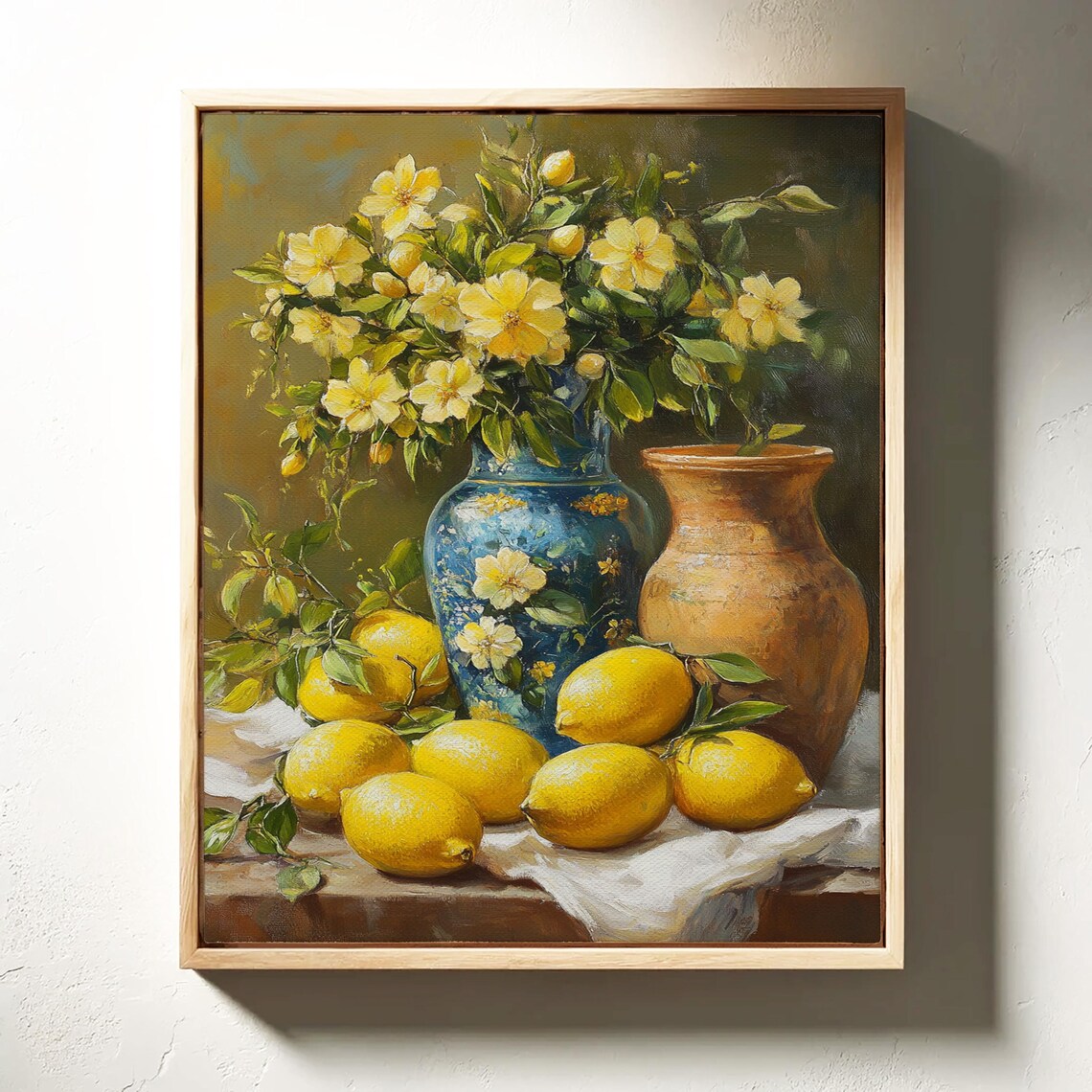 Rustic Still Life Lemons Yellow Florals Blue Vase Kitchen Art Poster - Image 6