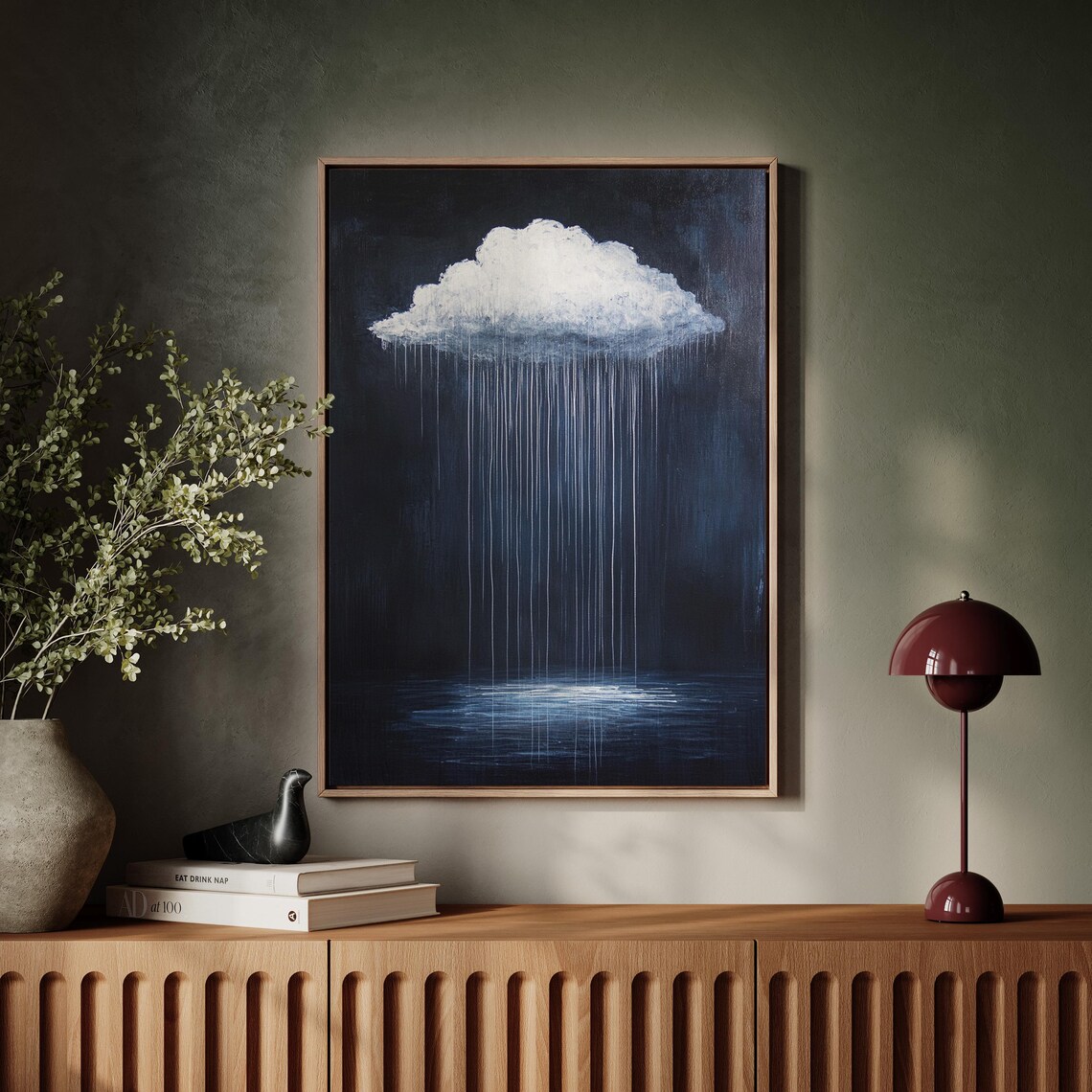 White Rain Cloud Over Dark Water Moody Minimalist Weather Poster