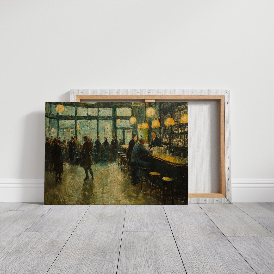 Vintage Barroom Night Scene Impressionist Patrons Painting Poster - Image 5