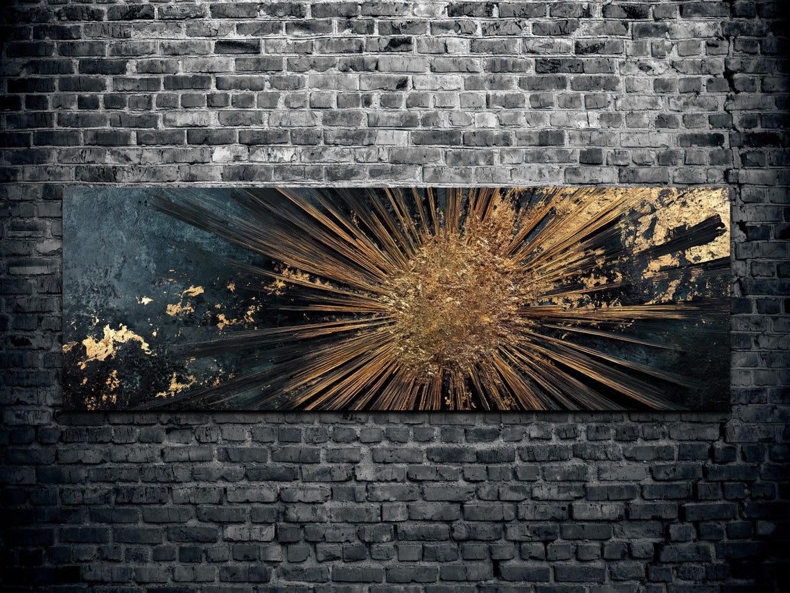 Black And Gold Starburst Explosion Abstract Panoramic Art Poster - Image 7