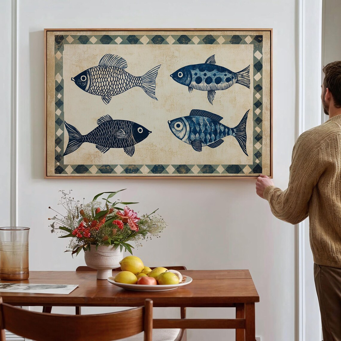 Coastal Blue Fish Wall Art Nautical Hangable Art For Beach House Rustic Ocean Themed Home Decor - Image 4