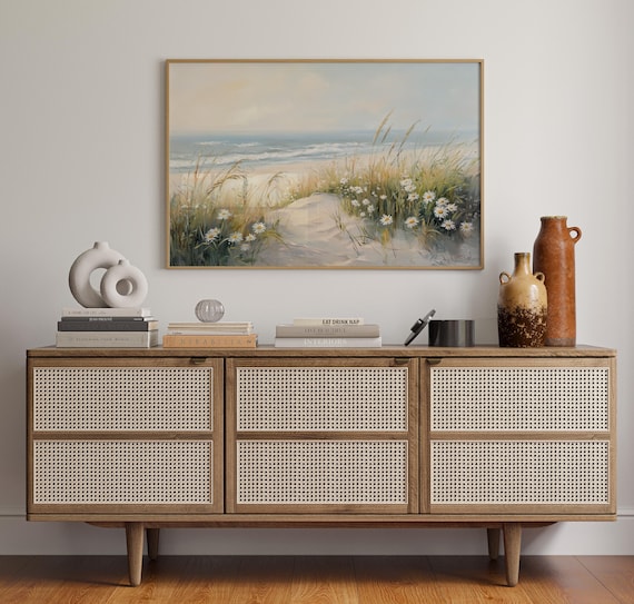 A Serene Beach Dune Path With Wild Daisies Coastal Seascape Poster