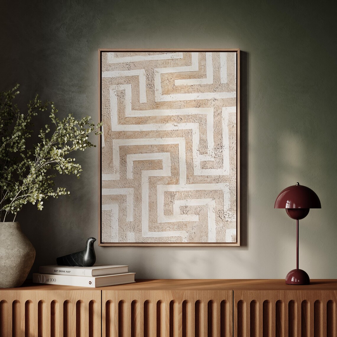 Neutral Geometric Textured Maze Pattern, Modern Boho Decor