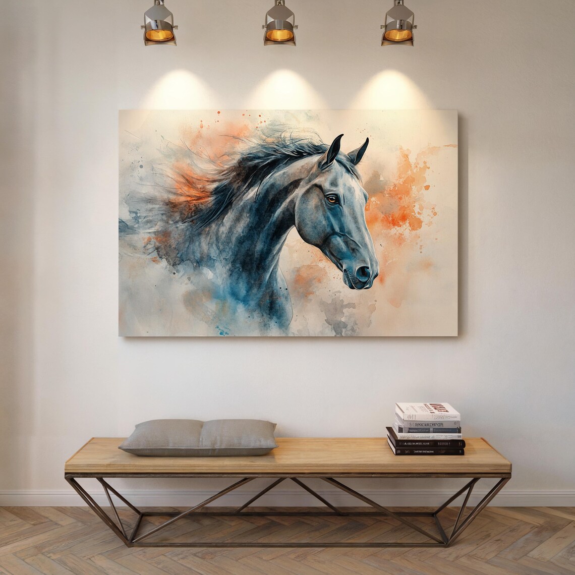 Wild Horse Head Watercolor Painting With Rust Orange Splash Poster - Image 5