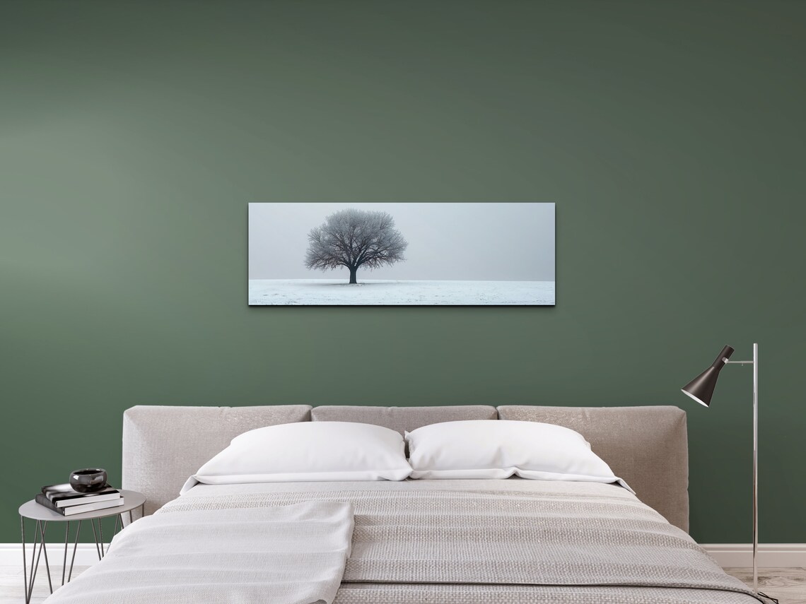 Lone Frosted Tree In White Snowy Field Minimalist Winter Poster - Image 5
