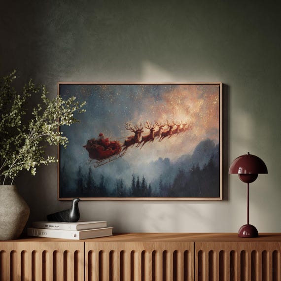 Santa Claus Sleigh Ride, Vintage Christmas Poster