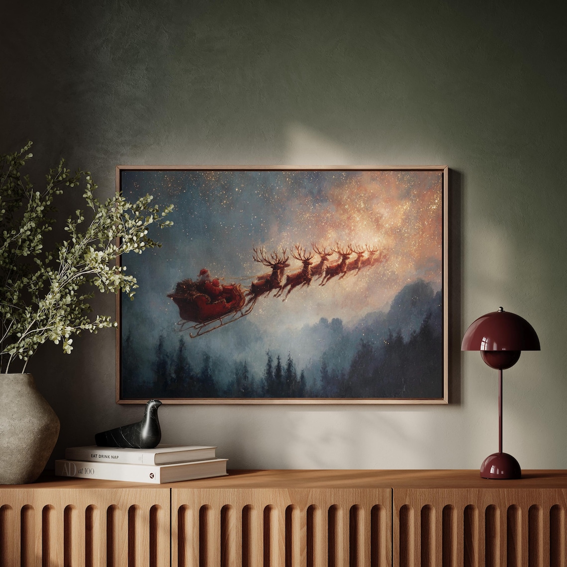 Santa Claus Sleigh Ride, Vintage Christmas Poster