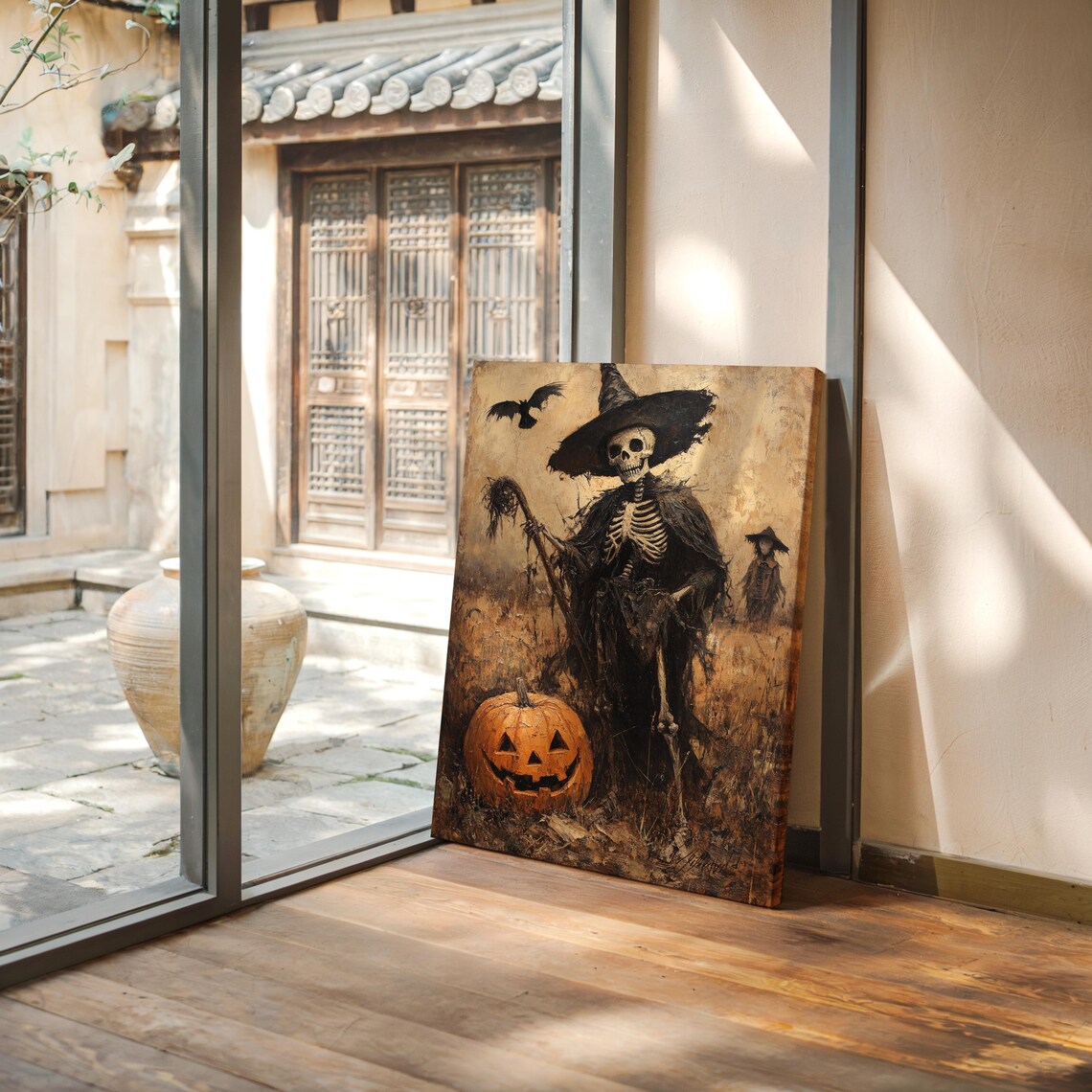 Skeleton Witch With Pumpkin And Crow, Halloween Decor - Image 4