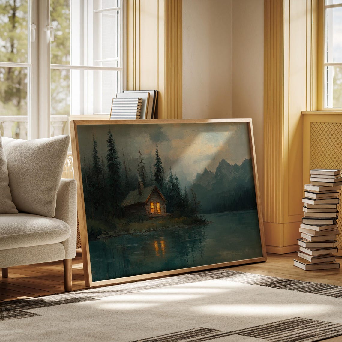 Rustic Cabin By A Tranquil Lake Peaceful Mountain Forest Landscape Wall Art For Cozy Home Decor - Image 6