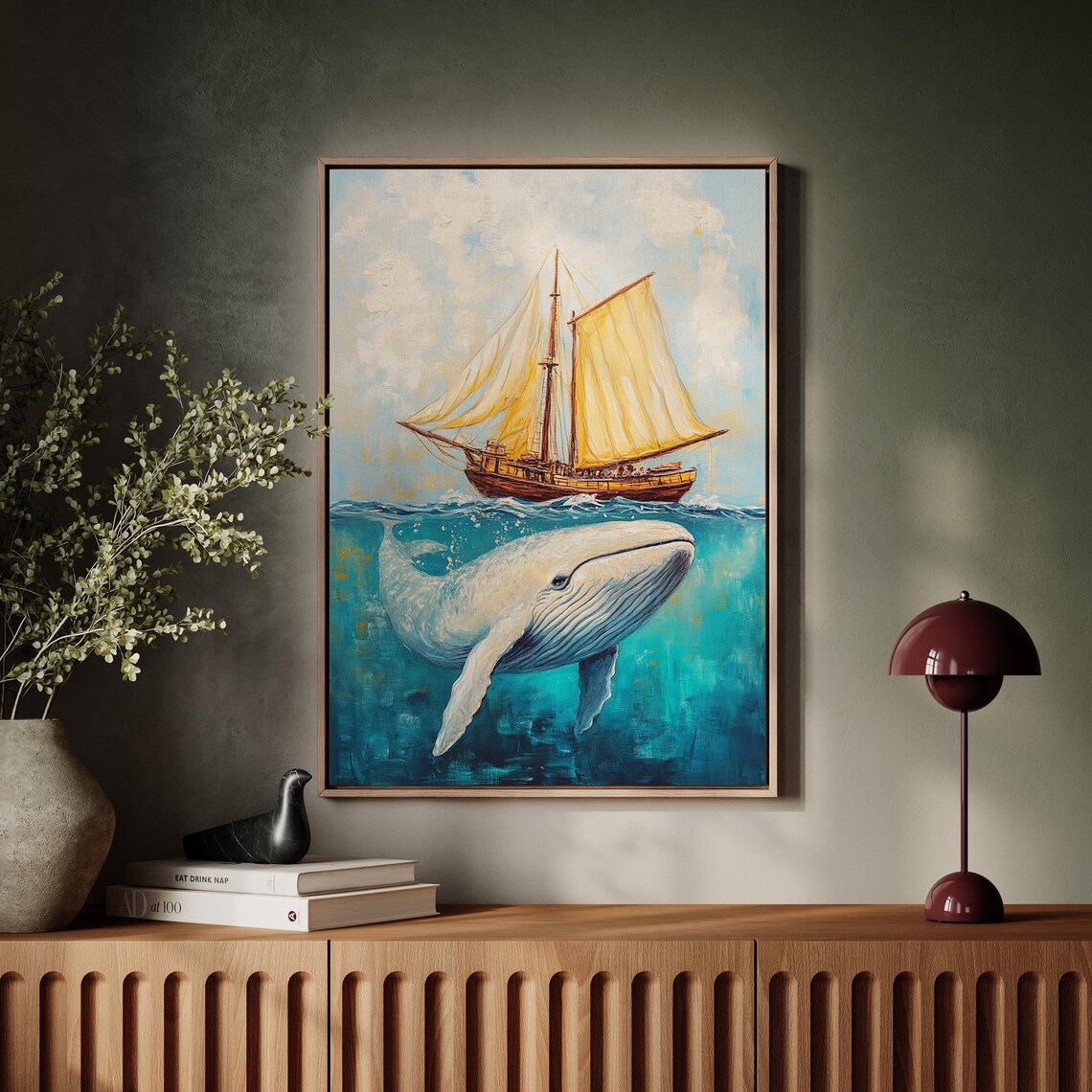 Majestic Whale And Sailboat Ocean Adventure Nautical Art - Image 3