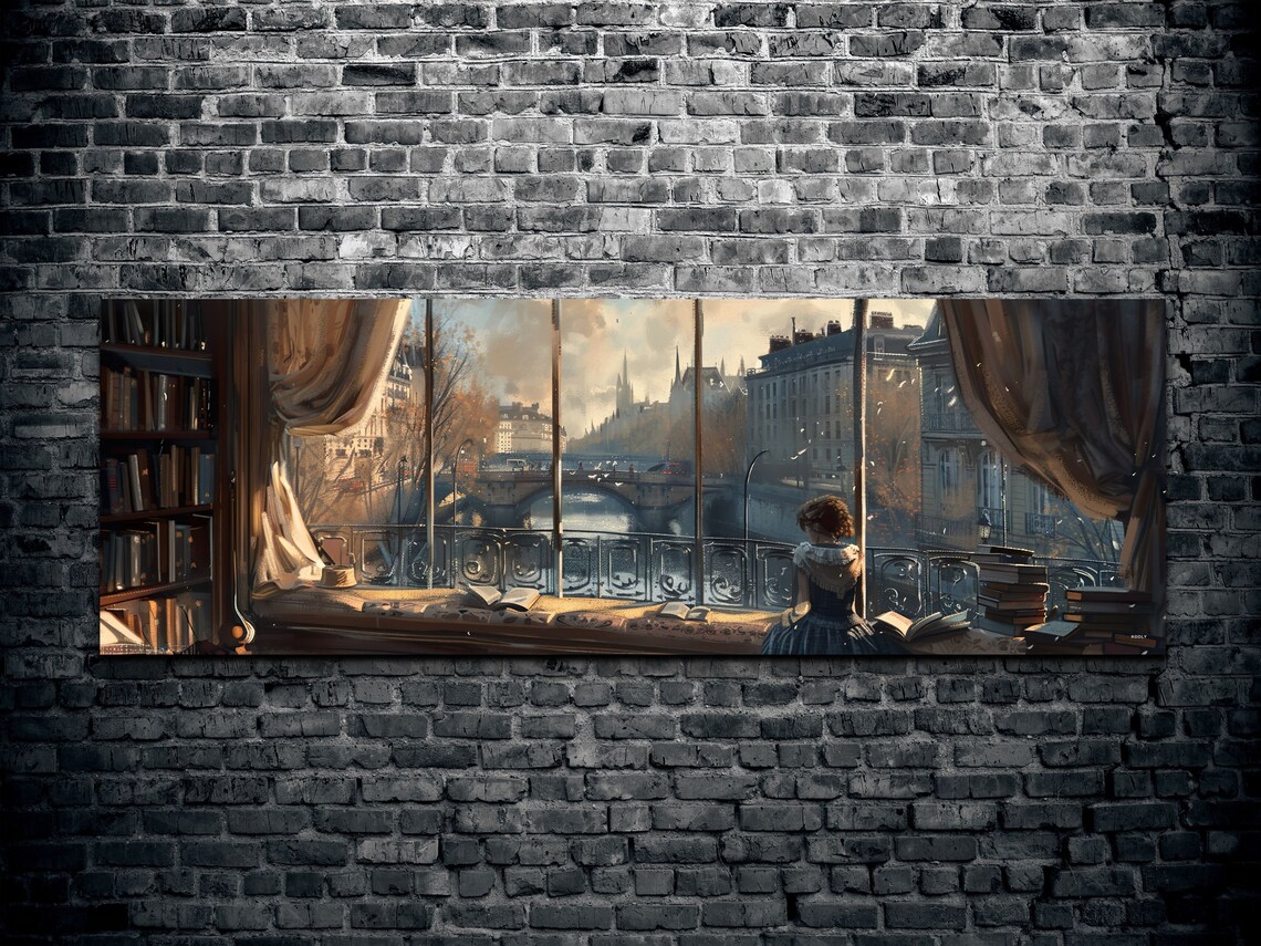 Paris Lady Reading By Window, Panoramic Art Print - Image 2