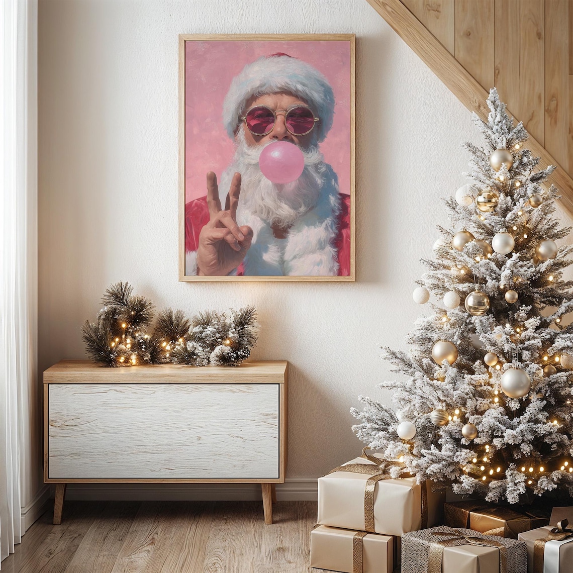 Cool Santa With Sunglasses And Bubblegum Art Print