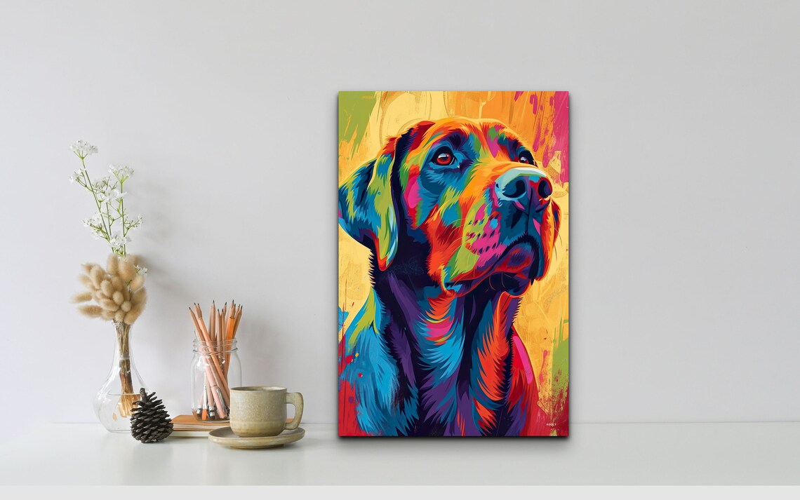 Labrador Retriever Portrait in Dazzling Neon Rainbow Pop Art Poster