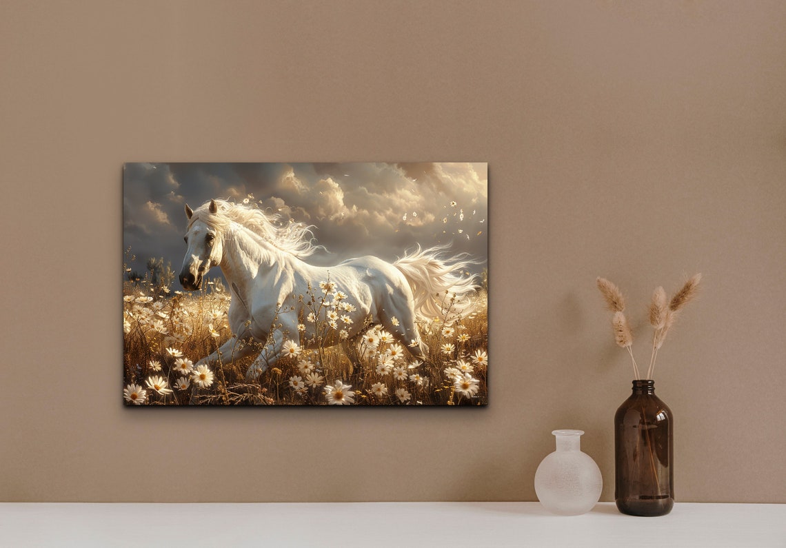 White Horse Galloping Daisy Field Golden Sunset Equine Poster - Image 7