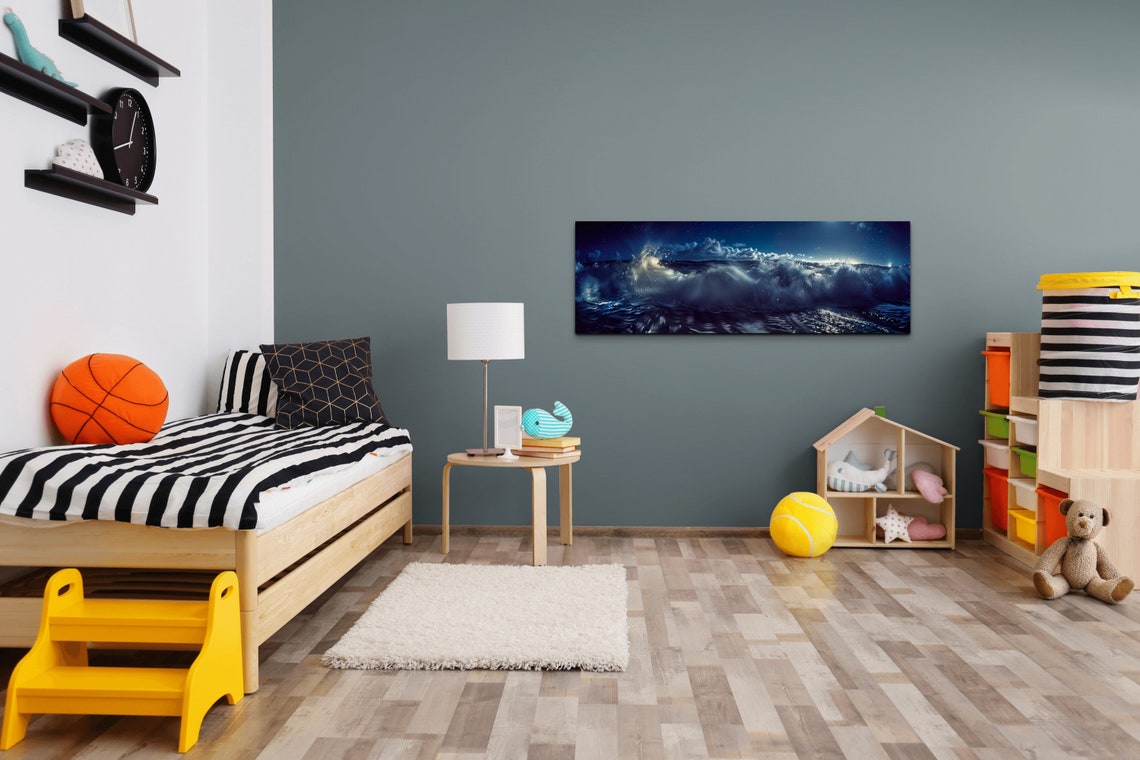 Giant Ocean Wave Under Moonlight Night Seascape Panorama Wall Art - Image 5