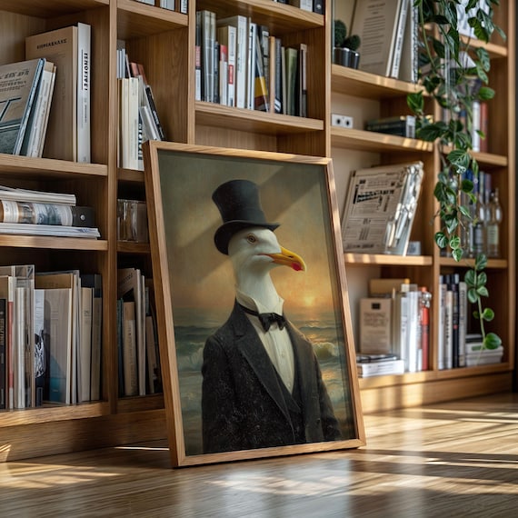 Dapper Seagull In Top Hat And Tuxedo Victorian Portrait Wall Art
