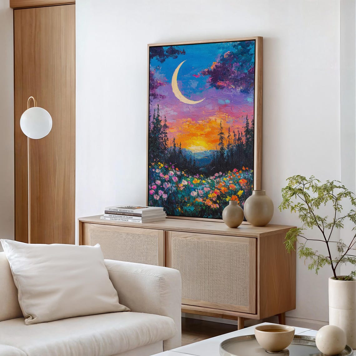 Crescent Moon Wildflower Forest Sunset Night Sky Vibrant Poster - Image 5