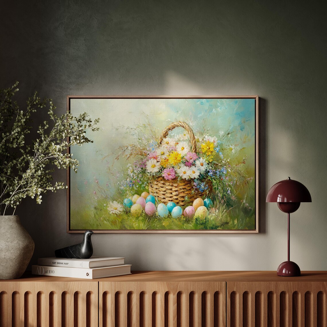 Rustic Easter Basket With Wildflowers, Spring Decor - Image 4