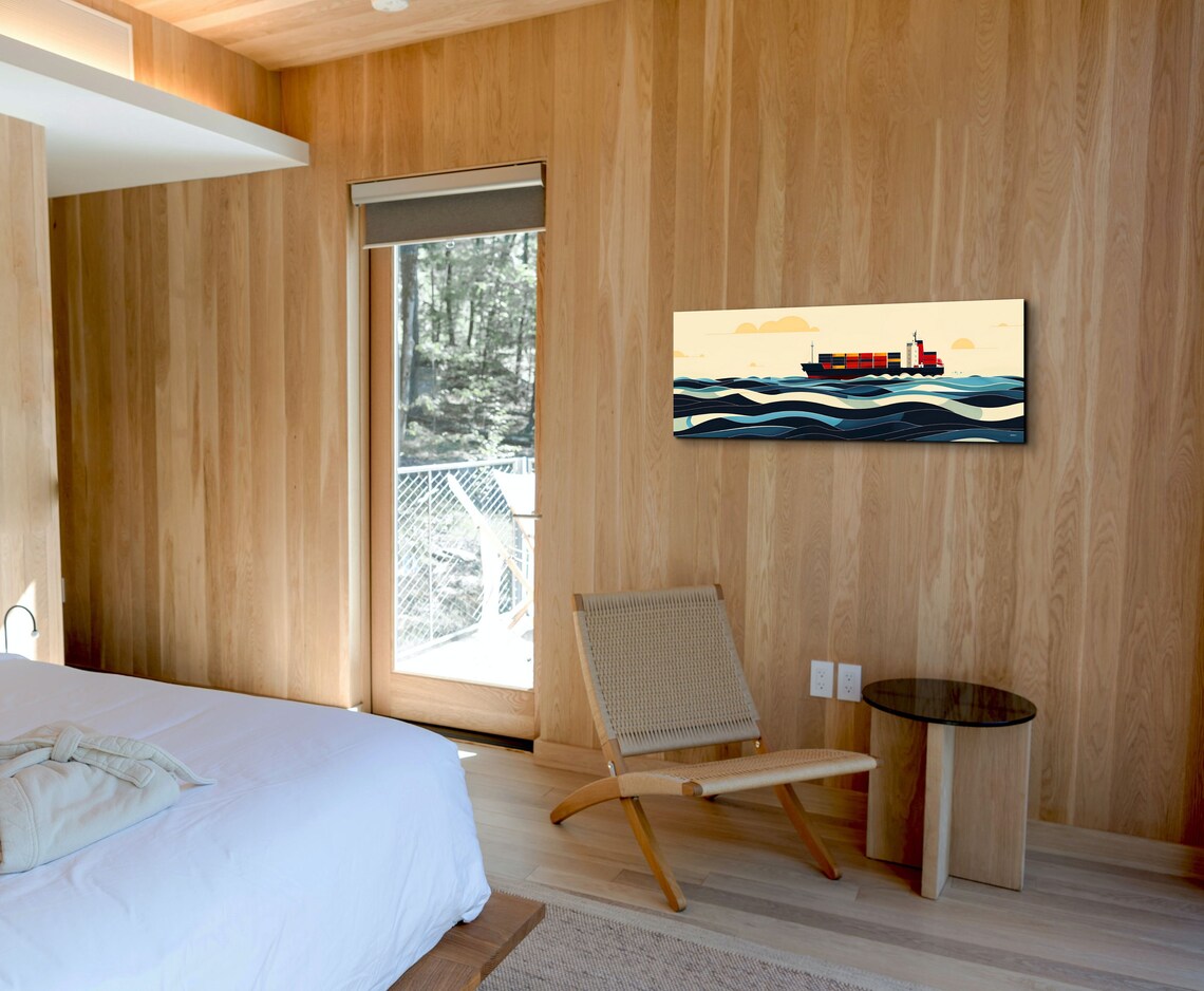 Panoramic Cargo Ship In Ocean Wall Art Print - Image 7