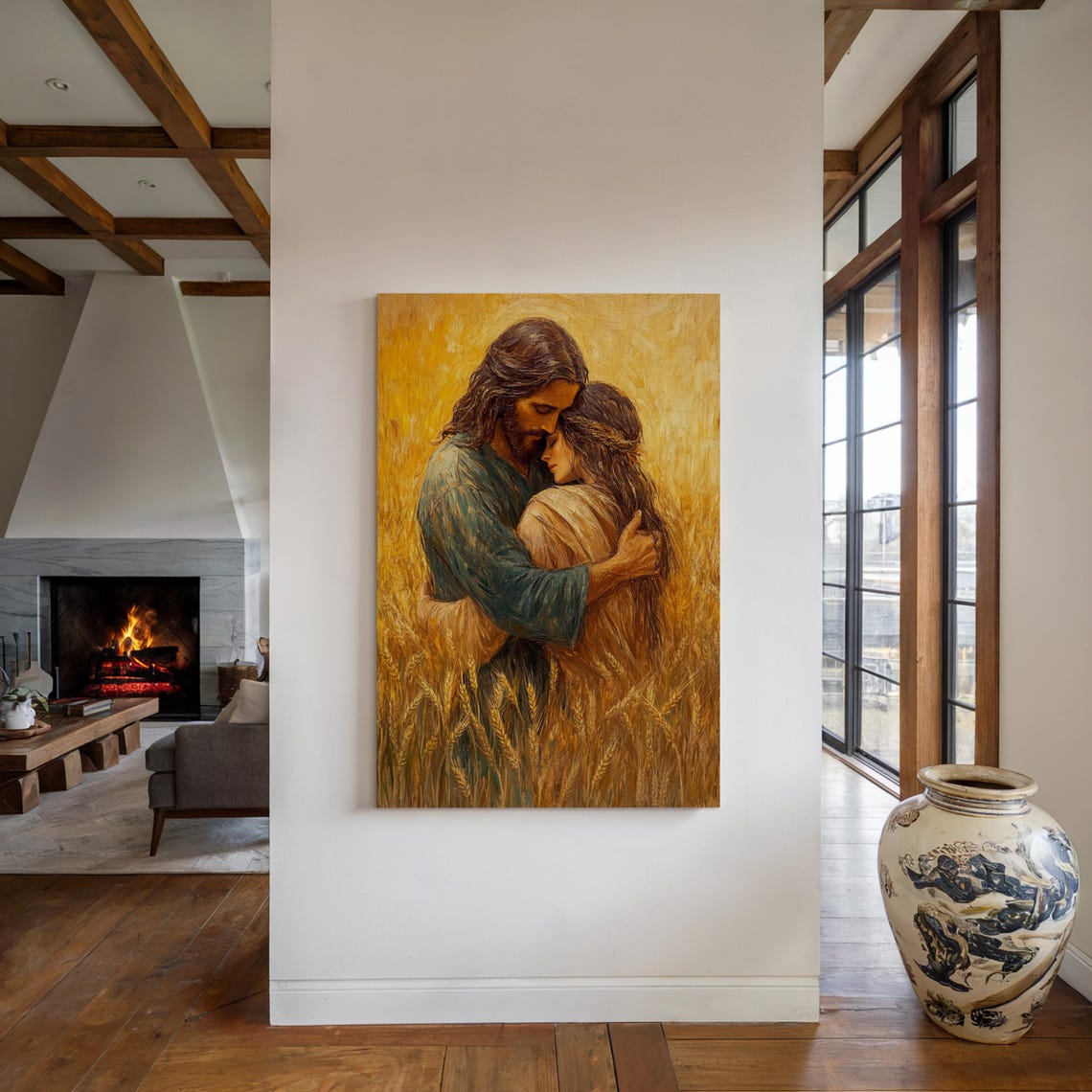 Jesus Embracing A Woman In A Golden Wheat Field Christian Oil Painting Spiritual Artwork For Home Decor Emotional Religious Wall Art - Image 5
