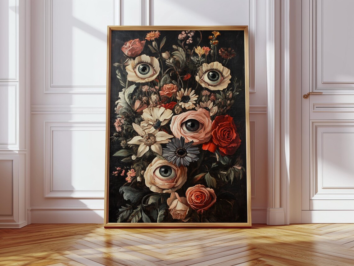Surreal Eyeball Flower Bouquet Creepy Vintage Gothic Rose Daisy Poster