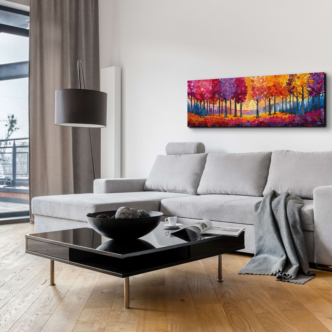 Autumn Forest Mosaic Style Colorful Panoramic Trees Painting Poster - Image 5