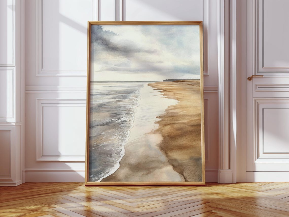 Coastal Shoreline Watercolor Minimalist Beach Art Print