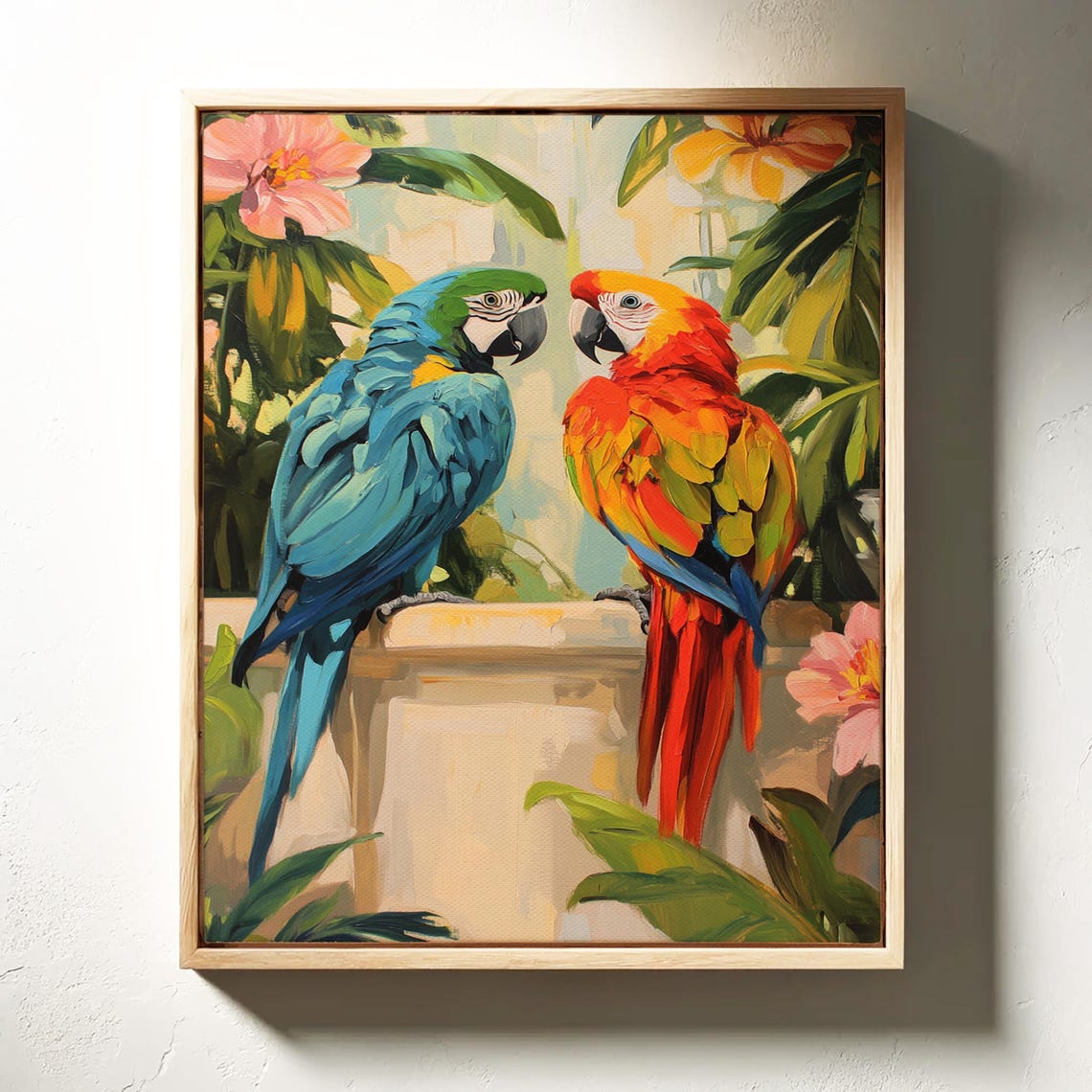Colorful Blue and Scarlet Macaw Pair in Tropical Foliage Poster - Image 6
