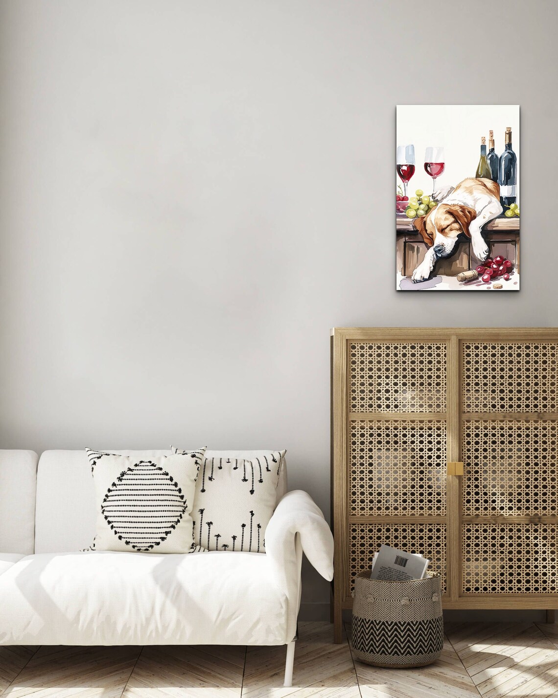 Sleeping Beagle Puppy Wine Bar Humorous Dog Watercolor Wall Art - Image 7