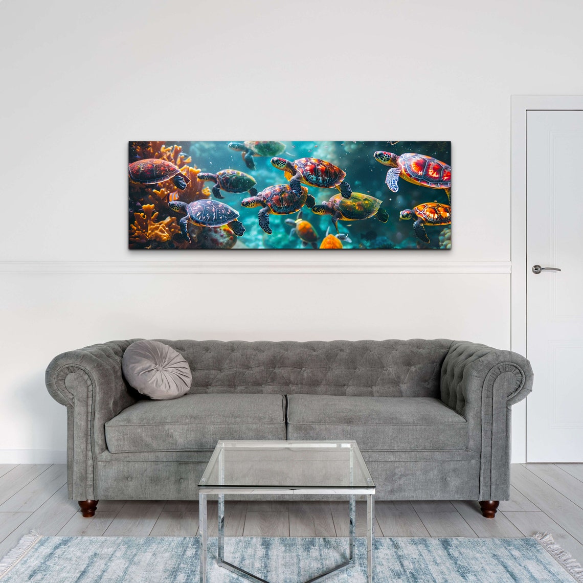 Sea Turtles Swimming Coral Reef Panoramic Underwater Scene Poster - Image 3