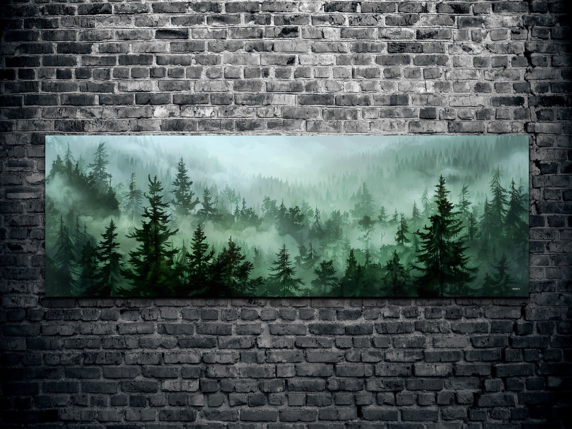 Layered Fog Drifting Through a Green Evergreen Forest Poster - Image 3